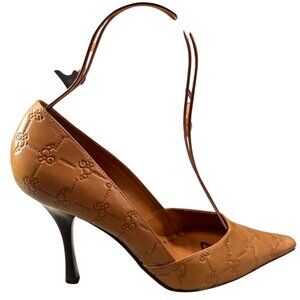 BCBG Generations Embossed Logo Womens Pointed Toe Leather Stiletto Heels Shoes